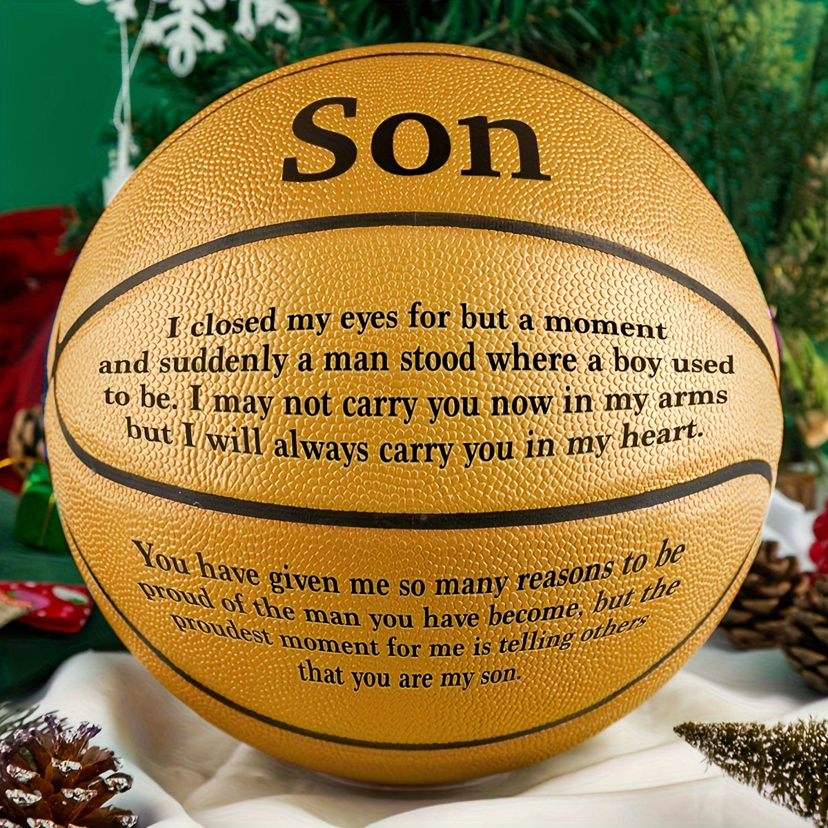 Pump Sold Separately, MOACTIV A Special White Basketball for Your Son, Or a Pump, Ideal Gift for Some Special Occasions Such As Birthdays, Anniversaries, Christmas, Engraved Basketball Encouragement Basket International Standard Size