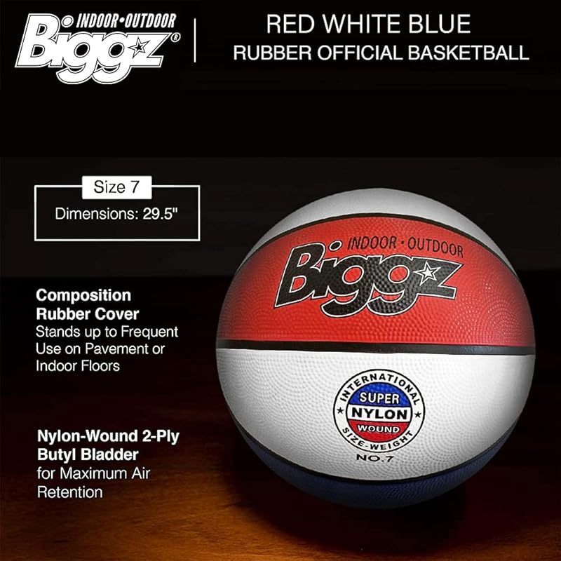 Biggz Official Size 7 Basketballs - Red\u002FWhite\u002FBlue Bulk Basketballs with Hand Pump - 6 .12 .50 Pack Options