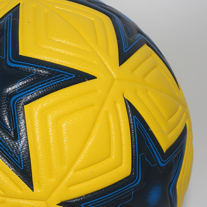 1pc Faux PU Soccer Ball with Star Patterns, Professional Size 5 Soccer Ball, High Quality Seamless Football for Outdoor Sports, Professional League, Football Training, Match, Game (Uninflated)