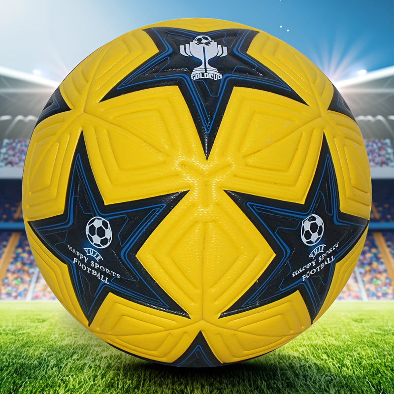 1pc Faux PU Soccer Ball with Star Patterns, Professional Size 5 Soccer Ball, High Quality Seamless Football for Outdoor Sports, Professional League, Football Training, Match, Game (Uninflated)