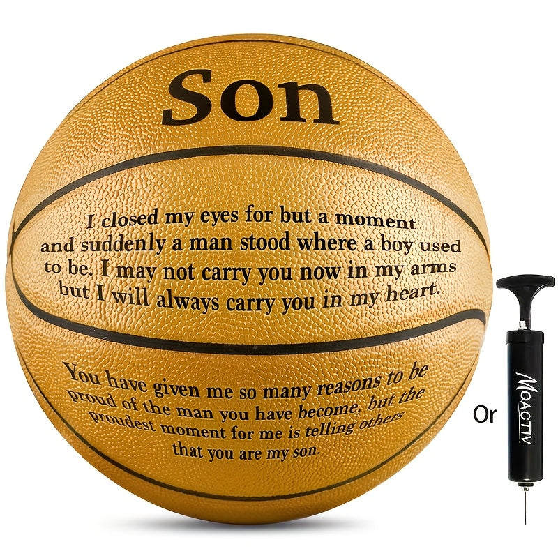 Pump Sold Separately, MOACTIV A Special White Basketball for Your Son, Or a Pump, Ideal Gift for Some Special Occasions Such As Birthdays, Anniversaries, Christmas, Engraved Basketball Encouragement Basket International Standard Size