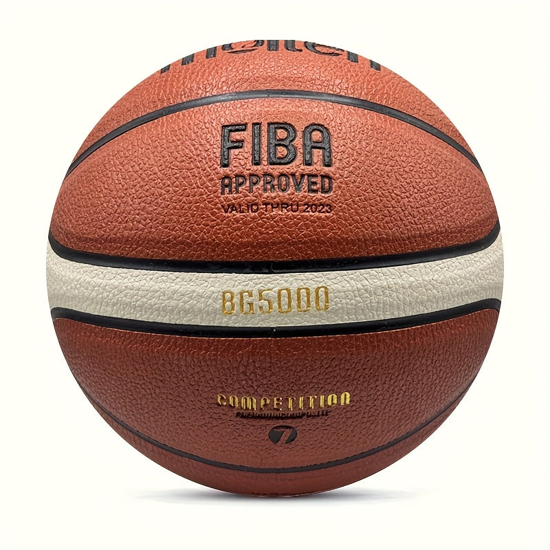 Size 7 Durable PU Basketball for Indoor And Outdoor Play - Competition Level Design in Red And White, Perfect for Adult Training And Competition