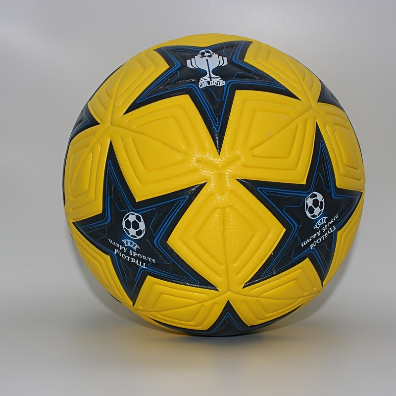 1pc Faux PU Soccer Ball with Star Patterns, Professional Size 5 Soccer Ball, High Quality Seamless Football for Outdoor Sports, Professional League, Football Training, Match, Game (Uninflated)