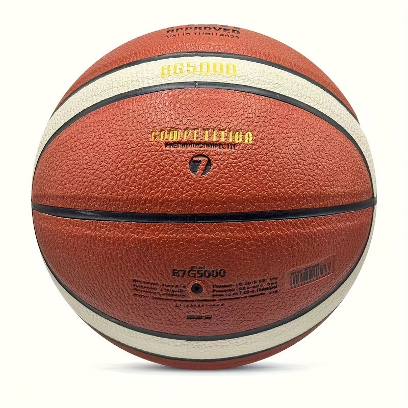Size 7 Durable PU Basketball for Indoor And Outdoor Play - Competition Level Design in Red And White, Perfect for Adult Training And Competition