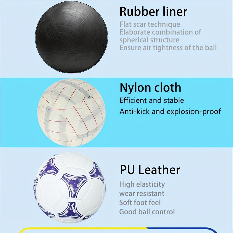 Classic No. 5 Football, Using Seamless Heat Bonding Technology, Thickened, Non-Slip and Wear-Resistant, High Elasticity- Suitable for Adult Training and Competition, Professional Football with Free Inflator Needle and Net
