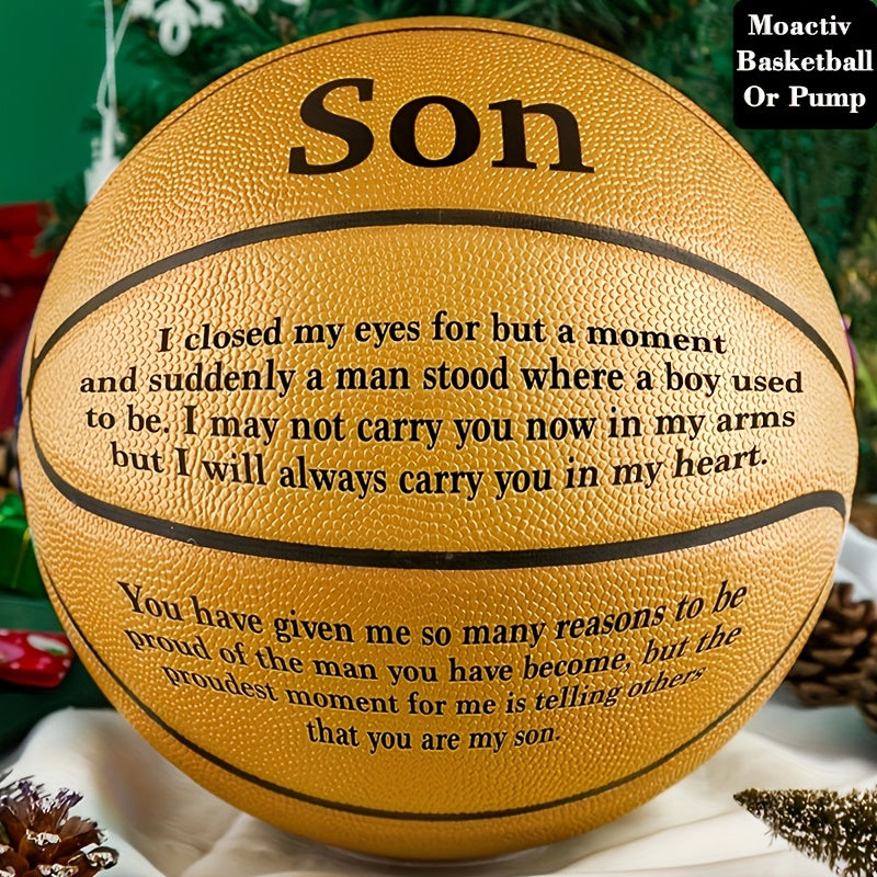 Pump Sold Separately, MOACTIV A Special White Basketball for Your Son, Or a Pump, Ideal Gift for Some Special Occasions Such As Birthdays, Anniversaries, Christmas, Engraved Basketball Encouragement Basket International Standard Size