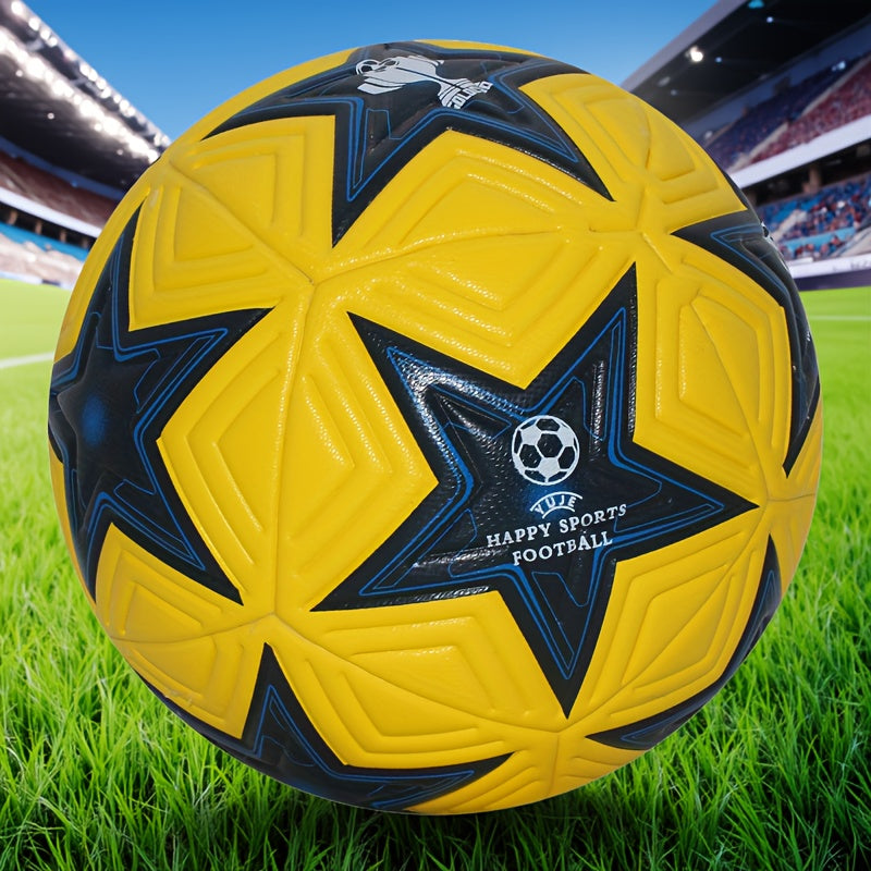 1pc Faux PU Soccer Ball with Star Patterns, Professional Size 5 Soccer Ball, High Quality Seamless Football for Outdoor Sports, Professional League, Football Training, Match, Game (Uninflated)