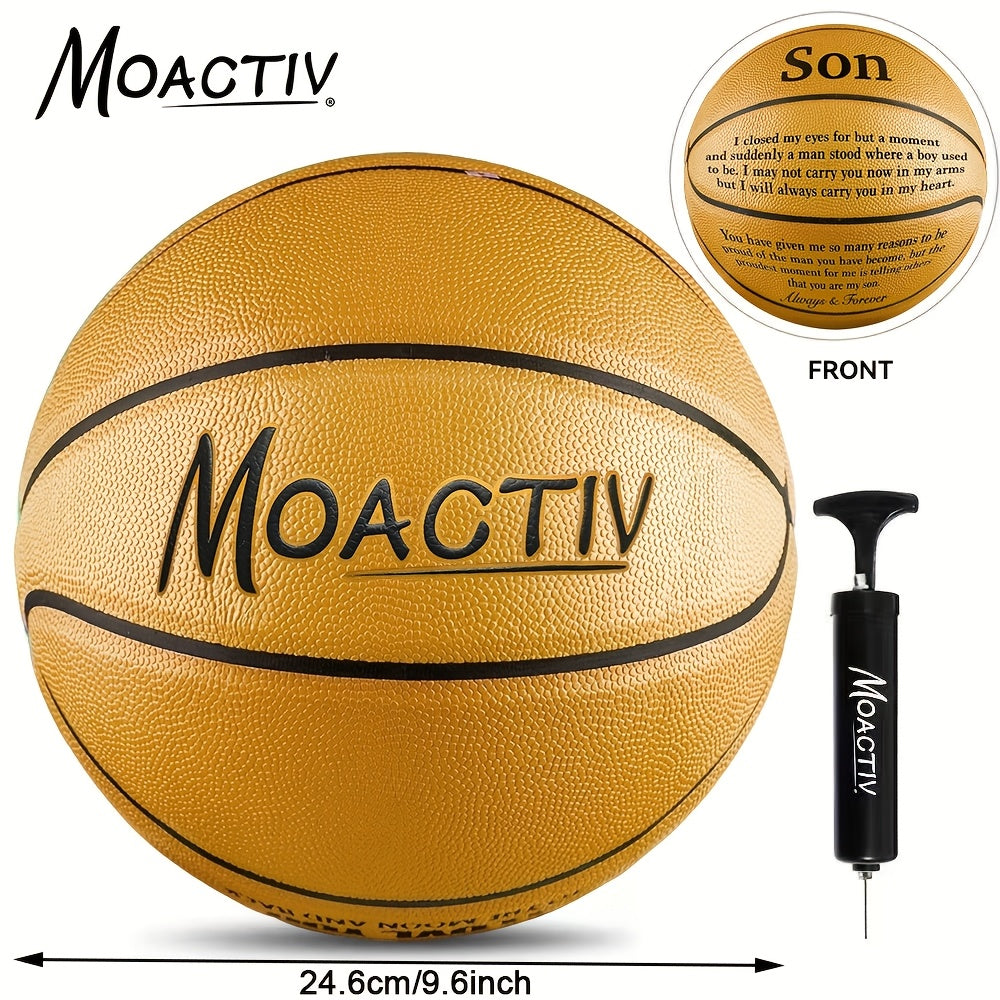 Pump Sold Separately, MOACTIV A Special White Basketball for Your Son, Or a Pump, Ideal Gift for Some Special Occasions Such As Birthdays, Anniversaries, Christmas, Engraved Basketball Encouragement Basket International Standard Size