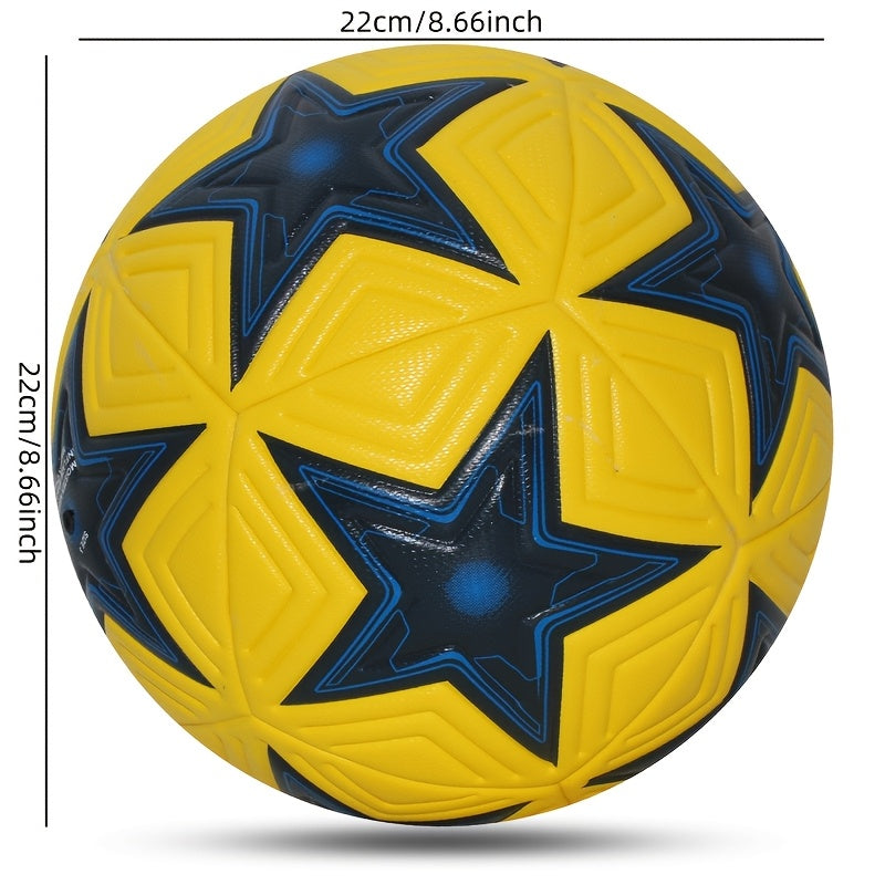 1pc Faux PU Soccer Ball with Star Patterns, Professional Size 5 Soccer Ball, High Quality Seamless Football for Outdoor Sports, Professional League, Football Training, Match, Game (Uninflated)