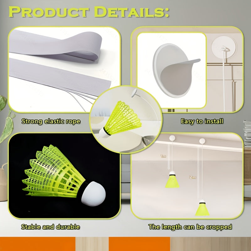 3pcs Badminton Training Set, Includes Front and Back Adhesive Tape and Elastic Cord. Suitable for Indoor Badminton Solo Training, a Badminton Tool for Improving Focus and Reaction Skills, and a Family-friendly Recreational Fitness Equipment