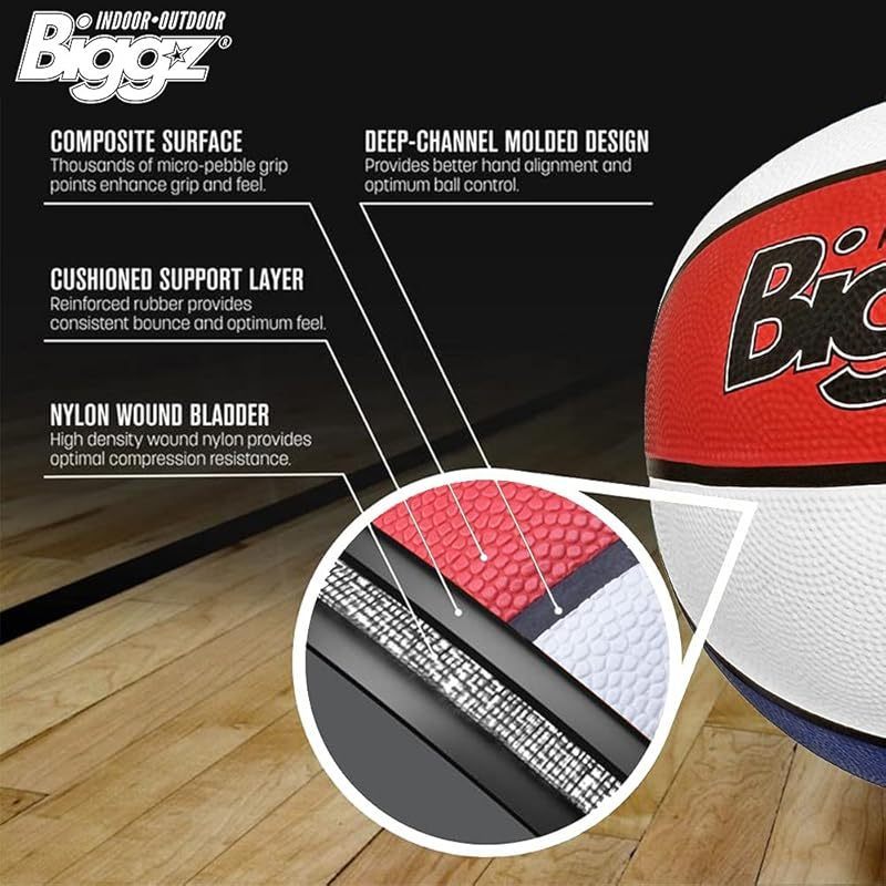Biggz Official Size 7 Basketballs - Red\u002FWhite\u002FBlue Bulk Basketballs with Hand Pump - 6 .12 .50 Pack Options