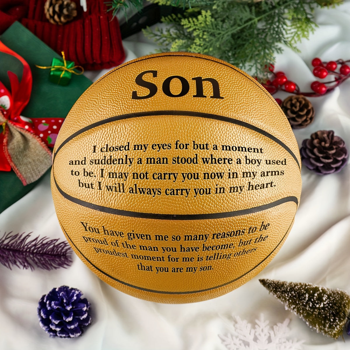 Pump Sold Separately, MOACTIV A Special White Basketball for Your Son, Or a Pump, Ideal Gift for Some Special Occasions Such As Birthdays, Anniversaries, Christmas, Engraved Basketball Encouragement Basket International Standard Size