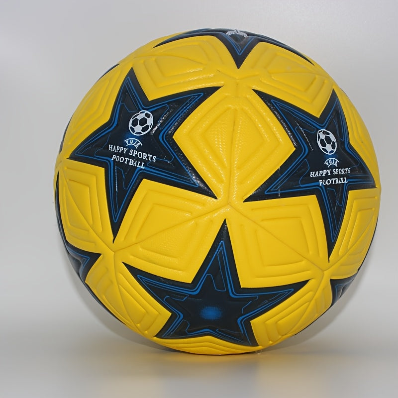 1pc Faux PU Soccer Ball with Star Patterns, Professional Size 5 Soccer Ball, High Quality Seamless Football for Outdoor Sports, Professional League, Football Training, Match, Game (Uninflated)