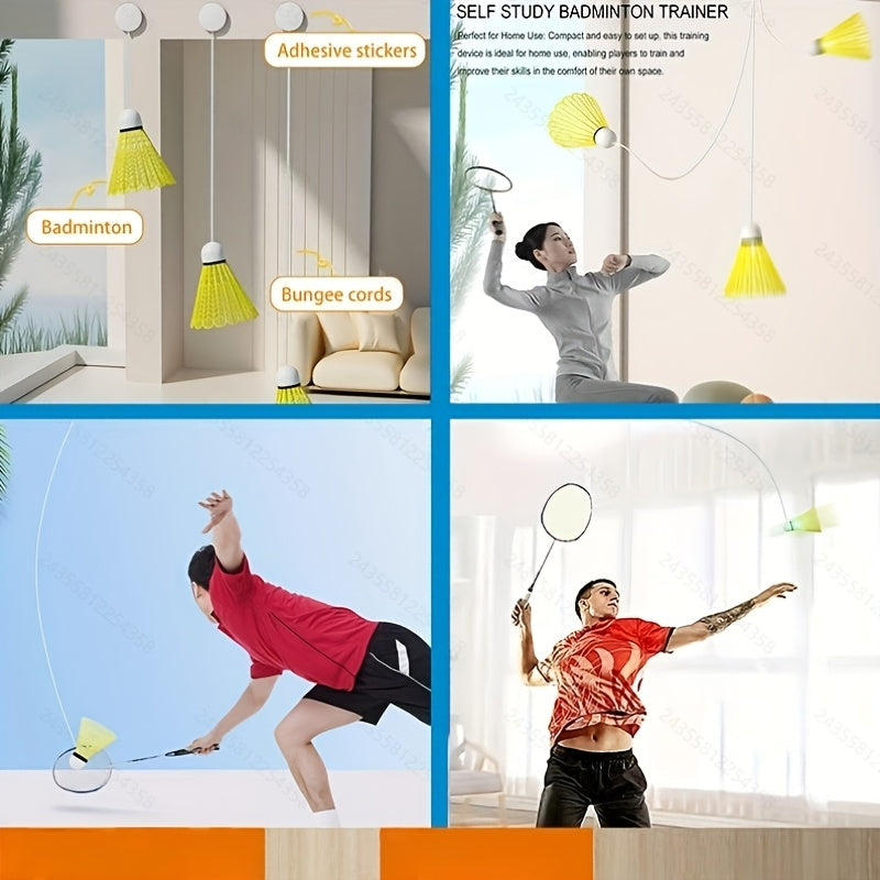 3pcs Badminton Training Set, Includes Front and Back Adhesive Tape and Elastic Cord. Suitable for Indoor Badminton Solo Training, a Badminton Tool for Improving Focus and Reaction Skills, and a Family-friendly Recreational Fitness Equipment
