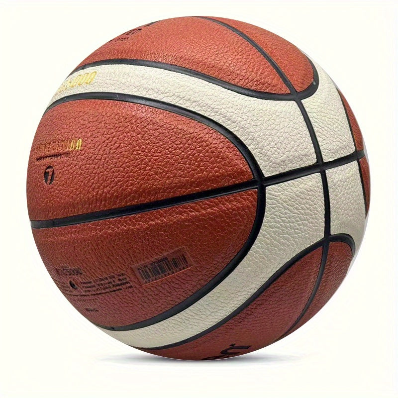 Size 7 Durable PU Basketball for Indoor And Outdoor Play - Competition Level Design in Red And White, Perfect for Adult Training And Competition