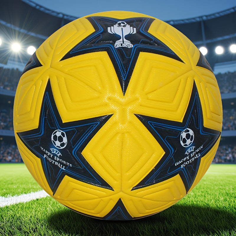 1pc Faux PU Soccer Ball with Star Patterns, Professional Size 5 Soccer Ball, High Quality Seamless Football for Outdoor Sports, Professional League, Football Training, Match, Game (Uninflated)